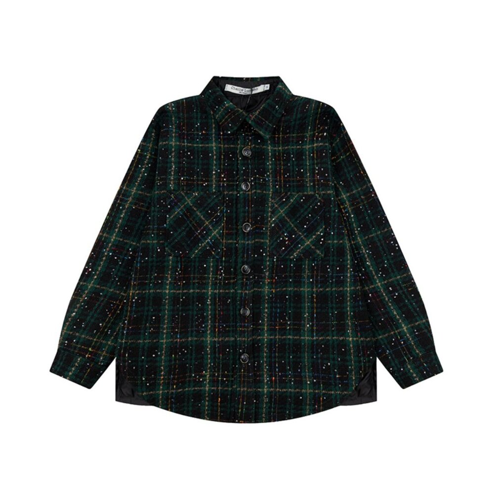 Charlie Luciano Woven Plaid Shirt Jacket Green